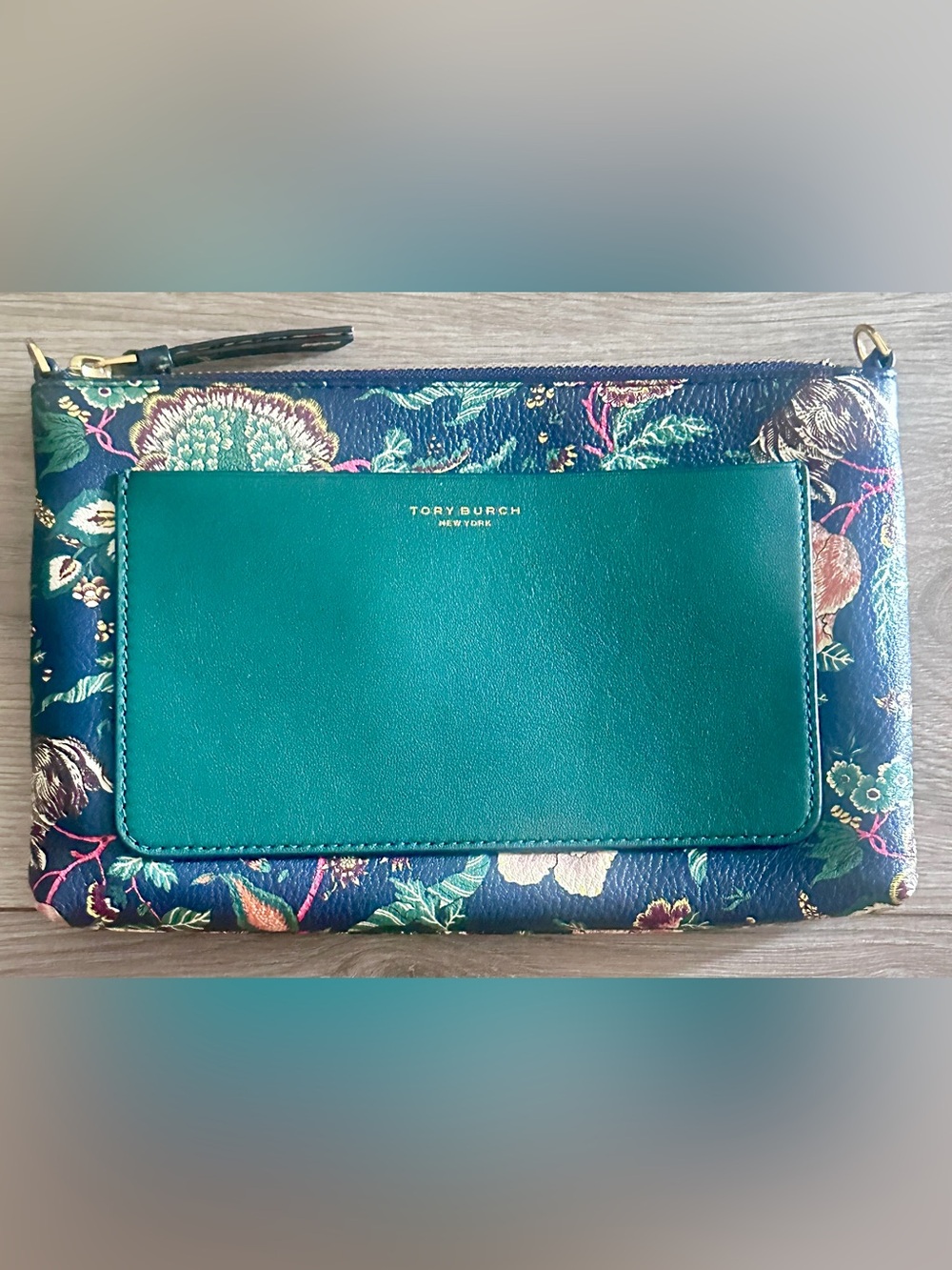 Tory Burch Teal Green Floral Leather Crossbody - Picture 3 of 4